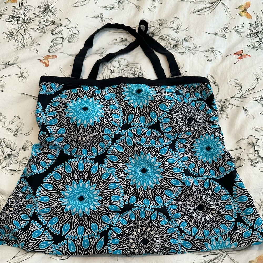 Torrid Swim Top Blue and Black Mandala Design